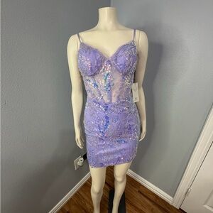Lavender Sequin Backless Dress
